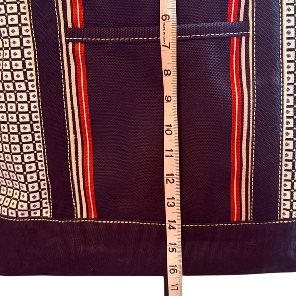 Lands’ End Large Canvas Tote Bag – Navy & Red Stripes with “M” Monogram - Picture 3 of 8